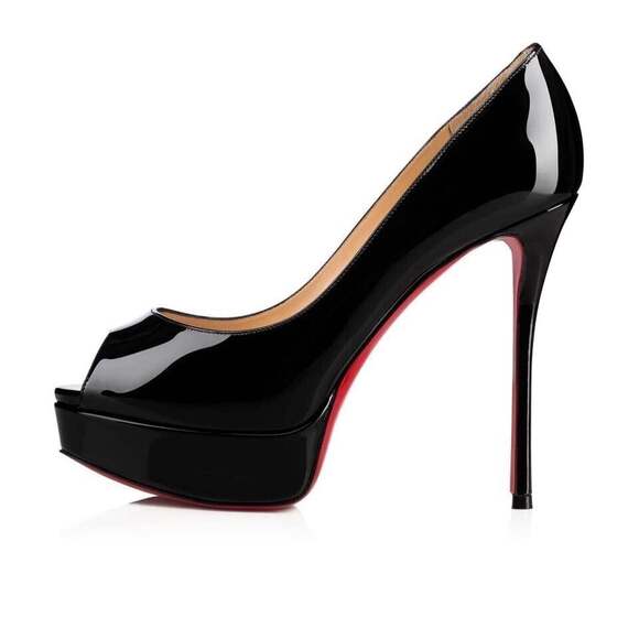 Christian Louboutin Fetish Peep 130 Black Patent Platform Sandal Heel Pump 40 - Picture 3 of 10